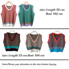 Chic Vintage Argyle Sweater Vest for Women 2021 Autumn Winter Pullover Vest Knitted Vest Sleeveless Jecket Gilet Femme