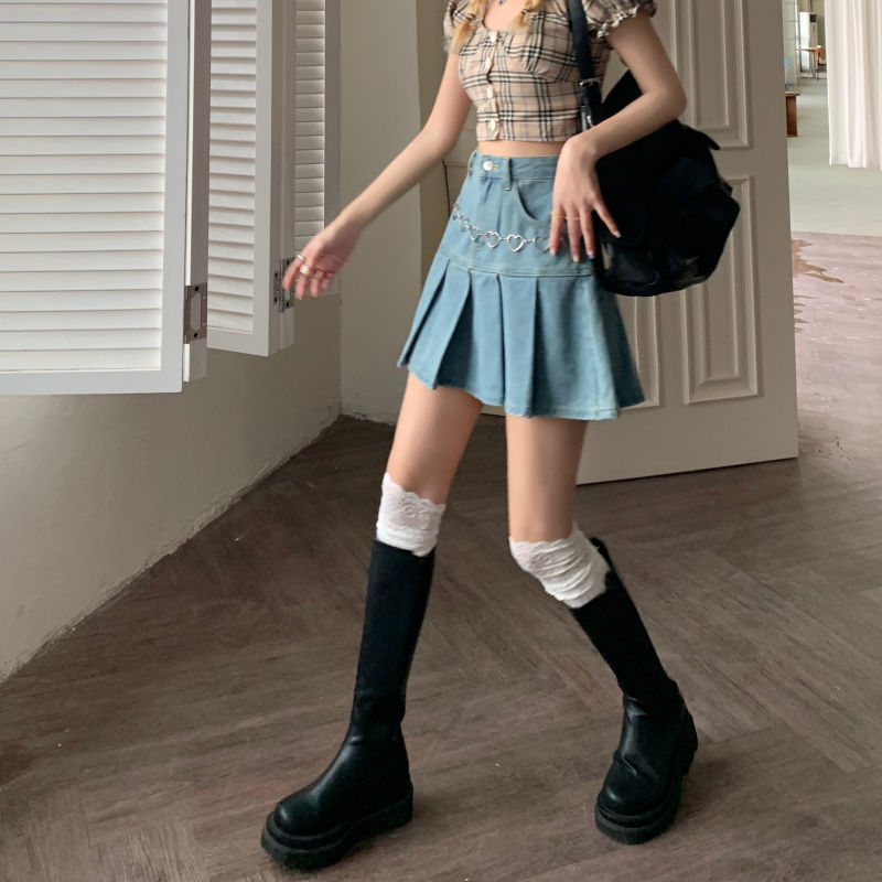 Casual Denim Mini Skirt Women Summer High-Waiste Harajuku Y2k Pleated Skirt Blue Japanese Korean Style Fashion Clothing New