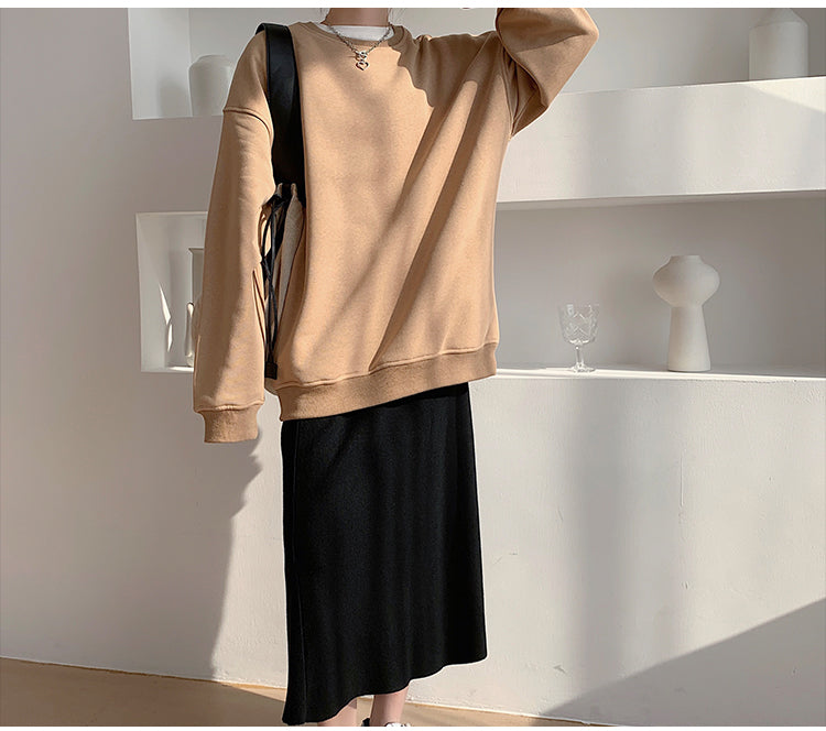 Spring Fleece Thick Sweatshirt Vintage Solid Warm O Neck Pullover Grey Brown Lady New All-match Hooded Autumn Women Coat