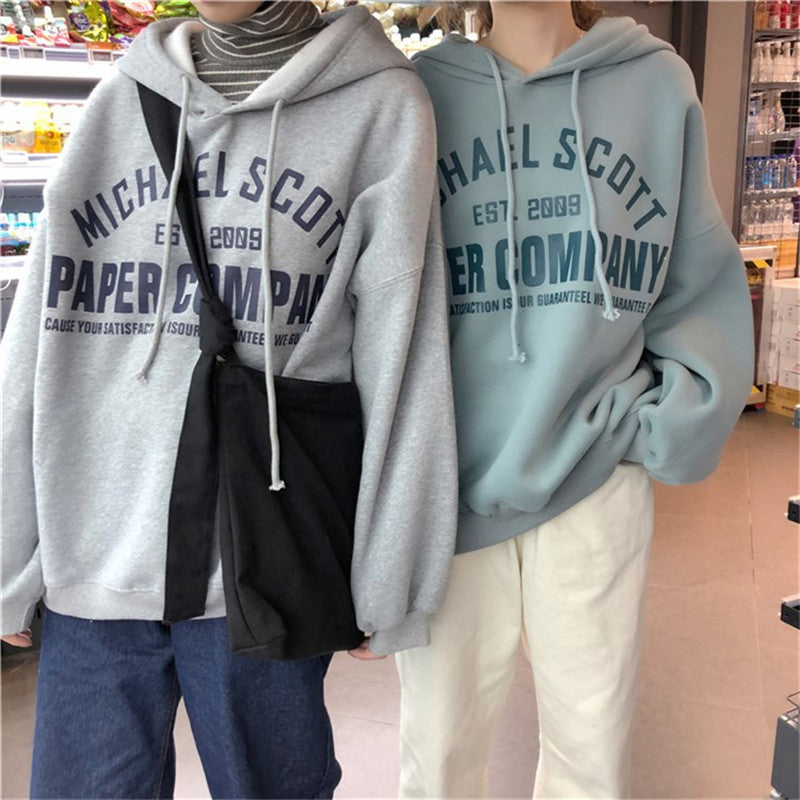 Autumn Women Oversized Hoodies Harajuku Letter Print Drawstring Sweatshirt Winter Fleece Warm BF Unisex Pullover Female Tops