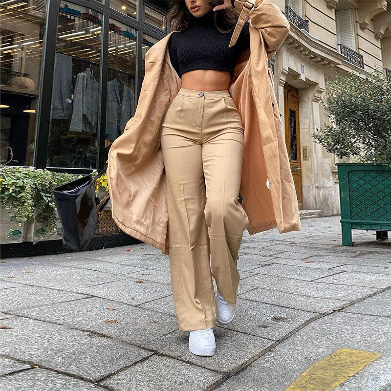 High Waist Solid Zip Up Botton Wide Leg Pants Spring jeans Women Fashion  Streetwear Casual Trousers Office Lady Sexy Slim