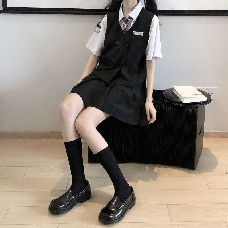 Lizakosht  Summer Suit Kawaii Women Student Japanese College Style White Shirt + Vest Vest + Pleated Skirt Three-Piece Trend Free Tie