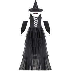 Lizakosht Adult Halloween Witch Sexy Sleeveless Costumes Black for Women Fantasy Witch Role Cosplay Carnival Party Dress Performance Skirt