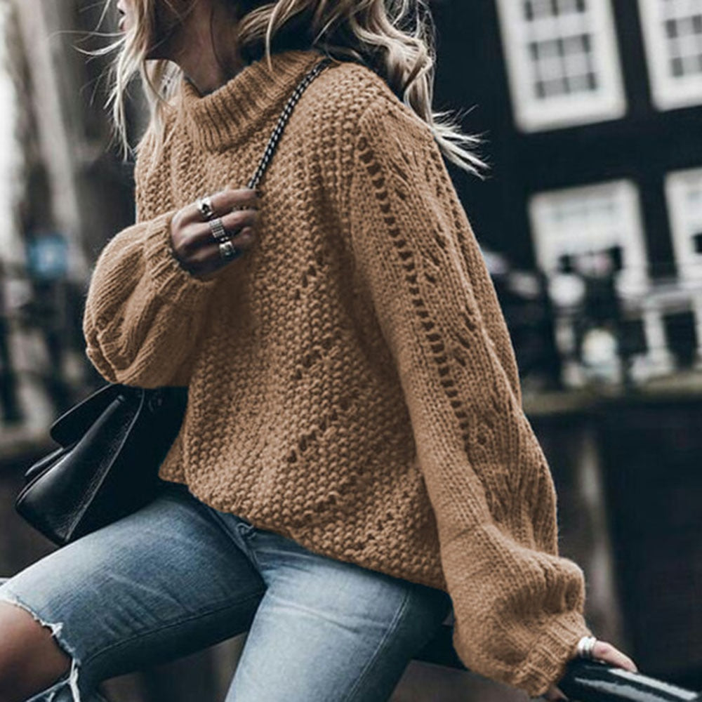 Women Sweater 2021 Autumn Winter New Fashion Commuter Korean Style Long Sleeve Loose Warm Sweaters Hollow Top O Neck Solid Color