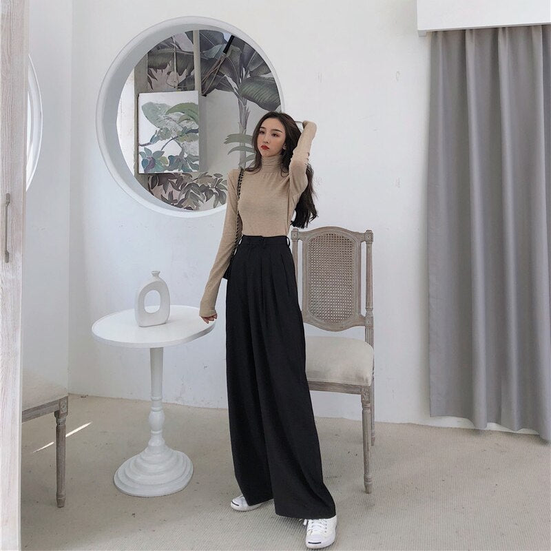 Lizakosht  Wonder Spring Autumn Female Wide Leg Pant Women Long Pants Ladies High Quality Vintage Casual Straight Trousers