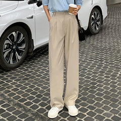 Bella Philosophy 2022 Retro Straight Wide Leg Pant Vintage Female Korean High Waist Casual Long Coffee Pant White Beige Trousers