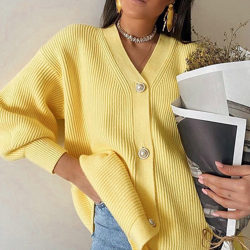 Tossy Solid Casual Knitted Cardigan Sweater 2021 Spring New High Street Outwear Pullover Female Coat Oversize Sweaters Jumper