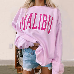 Letter Print Women's Sweatshirt Loose O-neck All-match Drop-shoulder Ladies Pullover Casual 2022 Autumn Fashion Pink Top Female