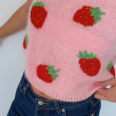 Tossy Summer Fashion Strawberry Sweater Knitted Vest For Women Y2K Korean Preppy-Style Sleeveless Top Casual Tank Top 2022 New