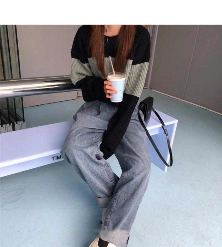 New Style Women Sweaters Pullovers Short Patchwork Jumpers Retro women Sexy Loose Soft All-match Knitted Streetwear Sweet Fit