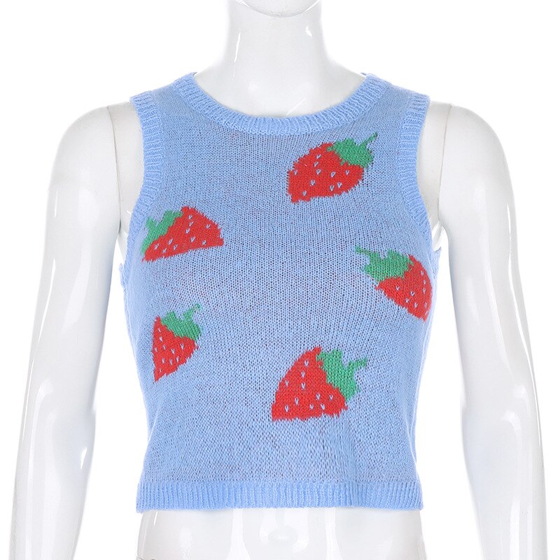 Tossy Summer Fashion Strawberry Sweater Knitted Vest For Women Y2K Korean Preppy-Style Sleeveless Top Casual Tank Top 2022 New