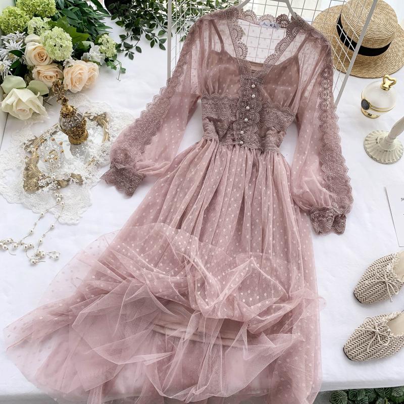 Korean Chic Vestidos De Fiesta Mesh See Through Dress 2022 Summer New Fashion Elegant Robe Long Dresses Kobieta Sukienka