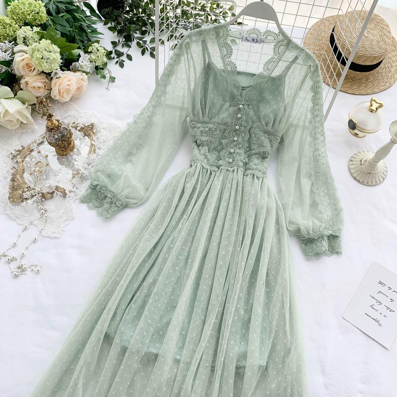 Korean Chic Vestidos De Fiesta Mesh See Through Dress 2022 Summer New Fashion Elegant Robe Long Dresses Kobieta Sukienka