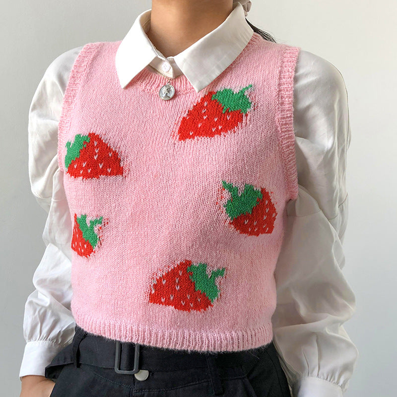 Tossy Summer Fashion Strawberry Sweater Knitted Vest For Women Y2K Korean Preppy-Style Sleeveless Top Casual Tank Top 2022 New