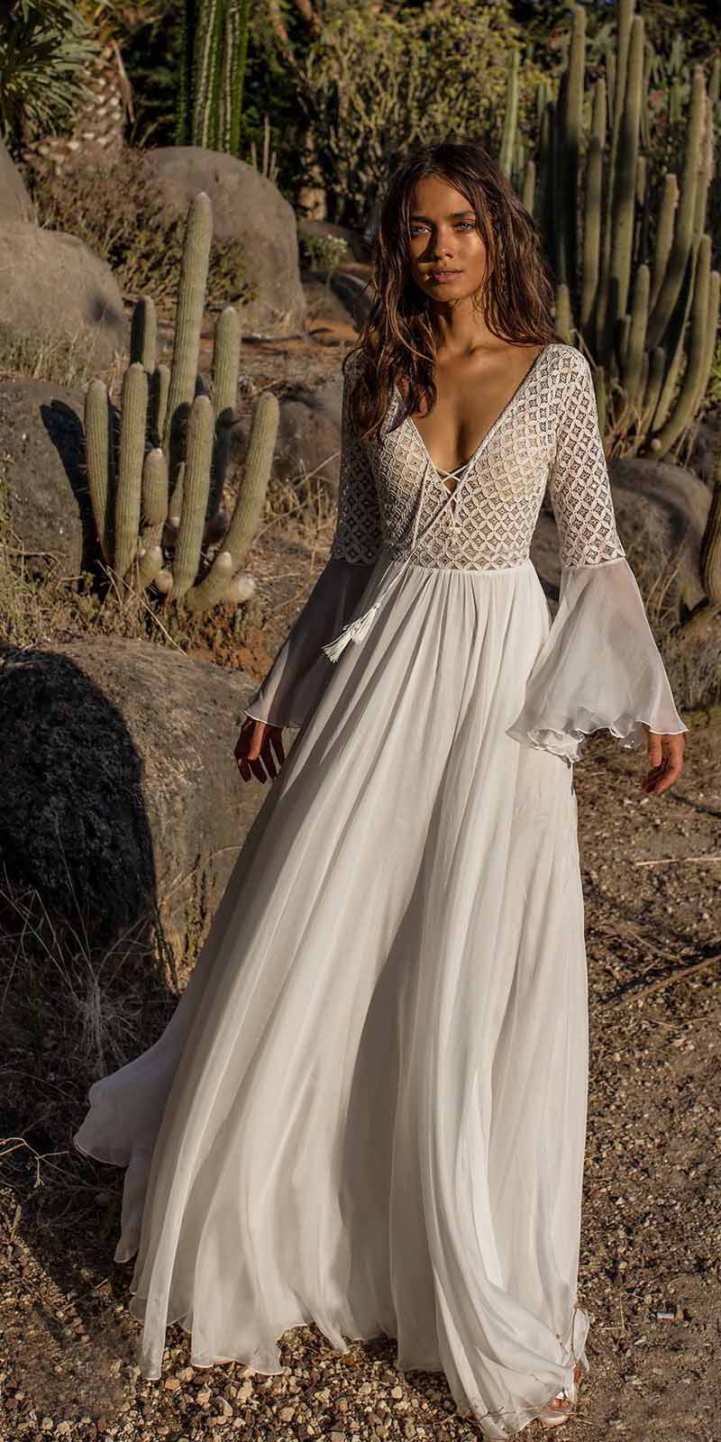 Lizakosht  Fitshinling Backless Lace Long Dress Autumn 2022 V Neck Sexy Hot Bohemian Maxi Dresses For Women Flare Sleeve White Pareos Sale