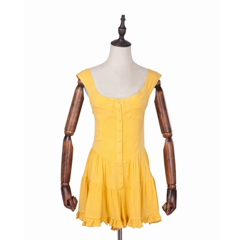 Lizakosht  vintage ladies dresses beach ruffle yellow casual mini sexy dress vestidos bohemian elegant Summer dress