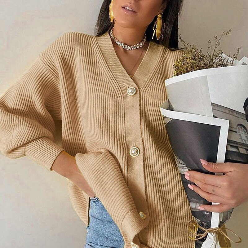 Tossy Solid Casual Knitted Cardigan Sweater 2021 Spring New High Street Outwear Pullover Female Coat Oversize Sweaters Jumper