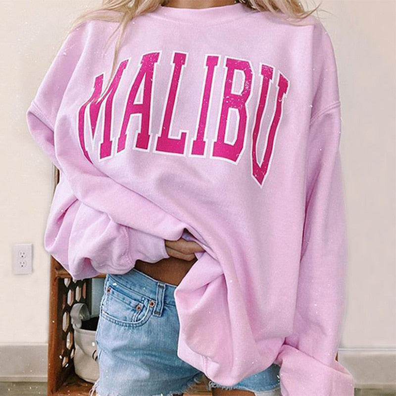 Letter Print Women's Sweatshirt Loose O-neck All-match Drop-shoulder Ladies Pullover Casual 2022 Autumn Fashion Pink Top Female