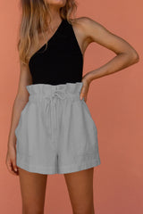 Summer Oversize Cotton  Linen Women's Short High Waist Loose Drawstring Wide-leg Female Shorts Fashion Casual Lady Bottom