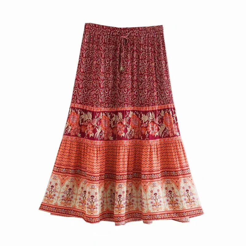 HARVEST GOLD Boho Skirt for Women Floral Print Skirt for Summer Casual Beach Skirt Rayon Holiday Skirts Womens New