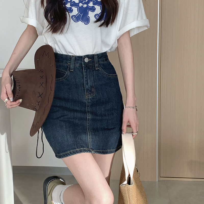 HOUZHOU Vintage Denim Skirt Women High Waisted A-line Mini Skirts Summer Korean Fashion Harajuku Streetwear School Girl Casual