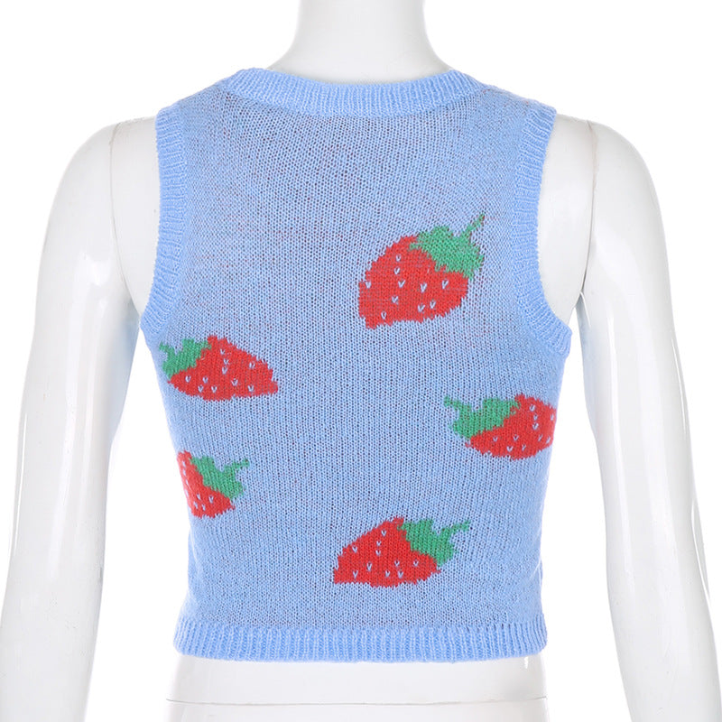 Tossy Summer Fashion Strawberry Sweater Knitted Vest For Women Y2K Korean Preppy-Style Sleeveless Top Casual Tank Top 2022 New