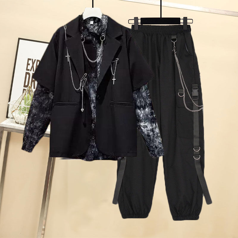 Autumn 2021 Women Chain Cargo Pants+Chian Blouse+Chain Vest Women Streetwear Harajuku 3 Piece Set For Women Pants