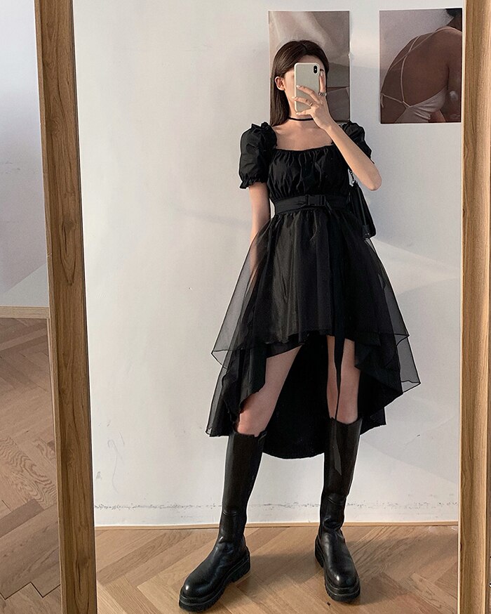 Harajuku Y2k Cyber Alt Dress E Girl Ruffle Hepburn Kawaii Ropa Fairycore Irregular Black Gothic Dresses Emo Mini Lolita Vestidos