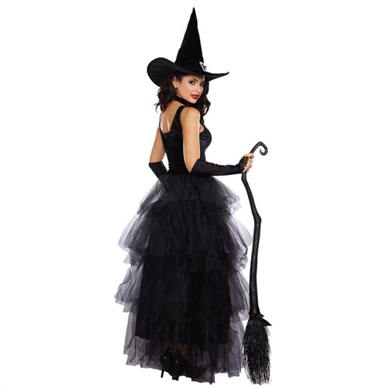 Lizakosht Adult Halloween Witch Sexy Sleeveless Costumes Black for Women Fantasy Witch Role Cosplay Carnival Party Dress Performance Skirt