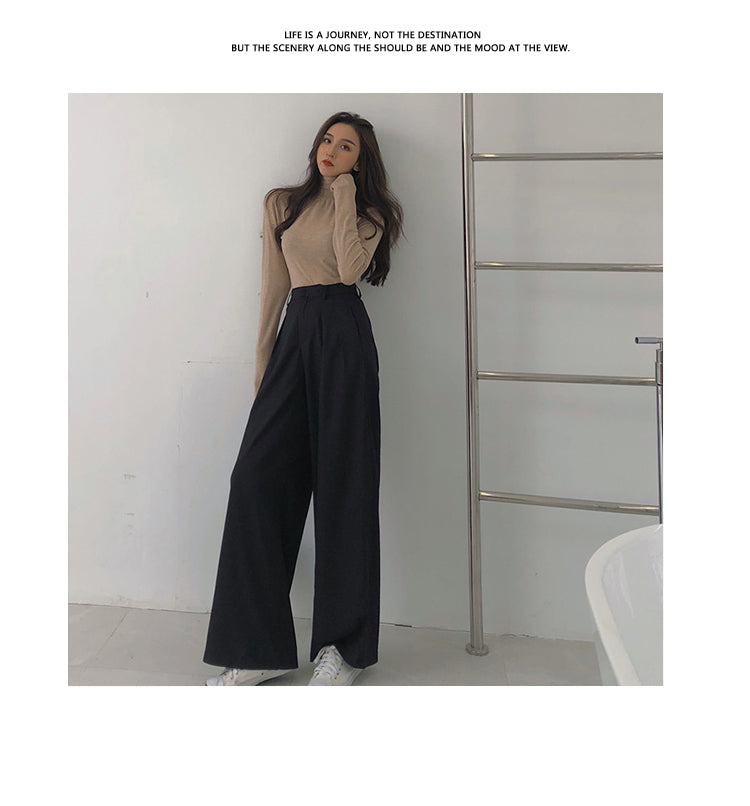 Lizakosht  Wonder Spring Autumn Female Wide Leg Pant Women Long Pants Ladies High Quality Vintage Casual Straight Trousers