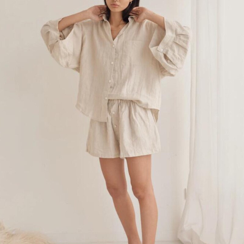 Summer Casual Two-piece Suit 2022 Women's Retro Fashion Shorts Suites Shirt High Waist Loose Bohemian Shorts Women's Suit Top