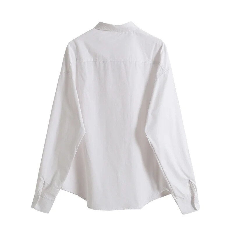 Casual White Blouse Women Long Sleeve Fashion Collar Sexy Boyfriend Style Oversized Shirt Female Pocket Female Autumn Ladies Top