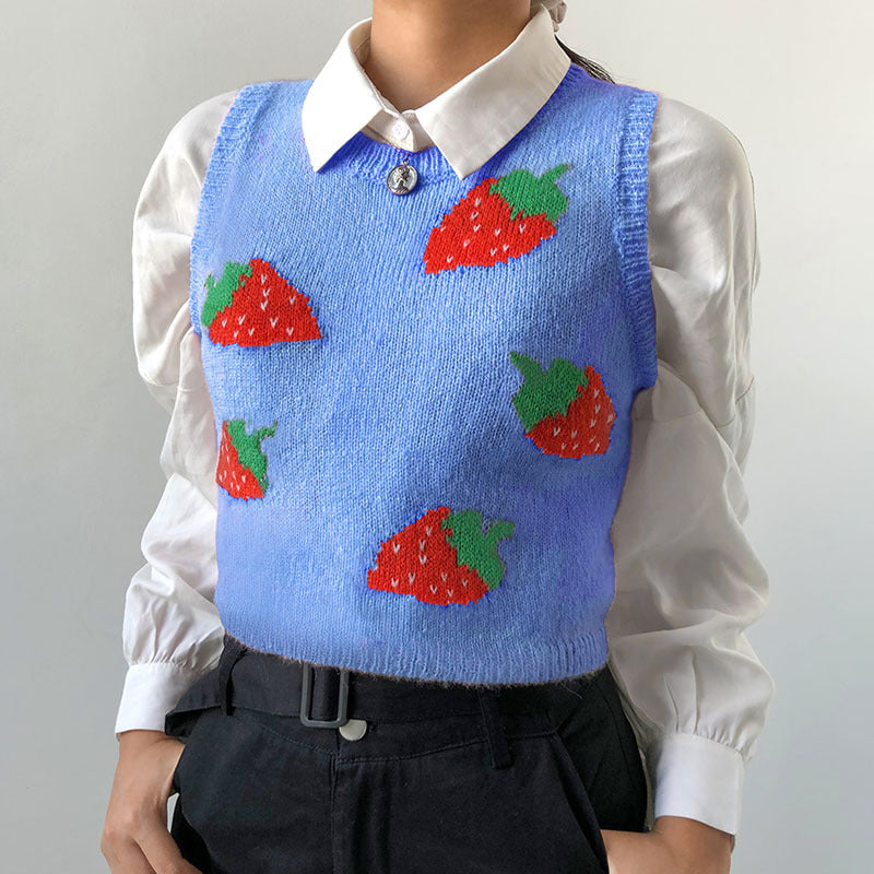 Tossy Summer Fashion Strawberry Sweater Knitted Vest For Women Y2K Korean Preppy-Style Sleeveless Top Casual Tank Top 2022 New