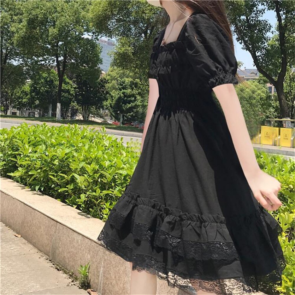 Gothic Lolita Alt Mini Dress Black Kawaii Princess Vestidos E Girl Ropa Fairycore Cute Lace Ruffles Sundress Party Dresses