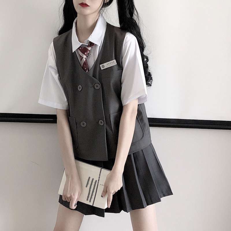 Lizakosht  Summer Suit Kawaii Women Student Japanese College Style White Shirt + Vest Vest + Pleated Skirt Three-Piece Trend Free Tie