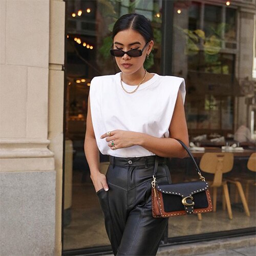 Summer Sleeveless Top Female O Neck White Women Blouse Padded Shoulder Tshirt Loose solid Chic Casual Blouses Muscle Tee Tanks