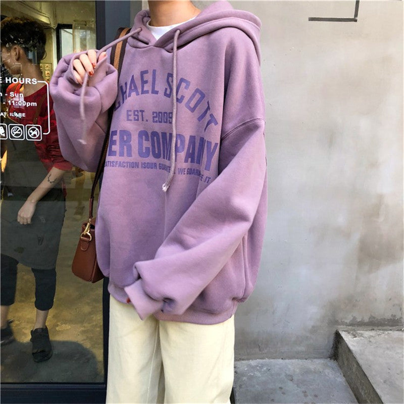 Autumn Women Oversized Hoodies Harajuku Letter Print Drawstring Sweatshirt Winter Fleece Warm BF Unisex Pullover Female Tops