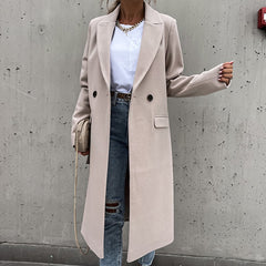 New Fashion Elegant Women Long Overcoat Autumn Winter Turn-Down Collar Woolen Coat Tops Office Lady Casual Loose Outwear