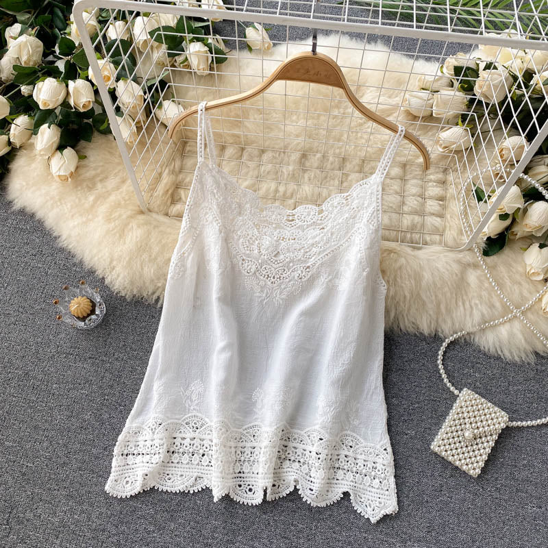 Summer New Style Retro Bohemian Embroidery Lace Square Collar Age Reduction All-match Camisole Female Sweet Blouse Women KK520