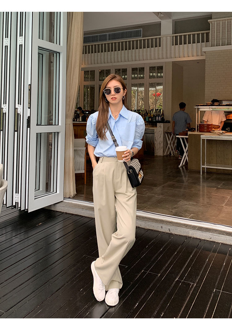 Lizakosht Retro Straight Wide Leg Brown Pants Vintage Female Spring New Korean Fashion High Waist Casual Long Coffee Pants White Trousers