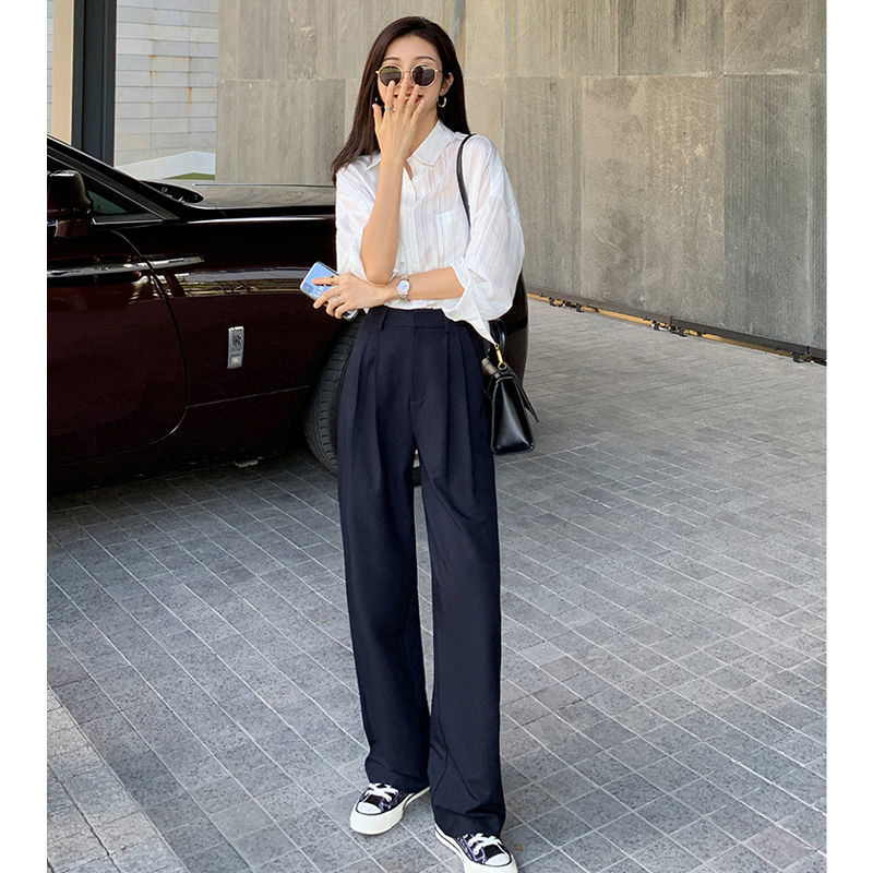 Lizakosht Retro Straight Wide Leg Brown Pants Vintage Female Spring New Korean Fashion High Waist Casual Long Coffee Pants White Trousers