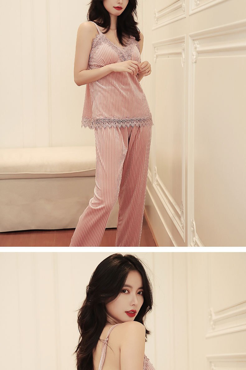 Sexy Women Lace Trim 4PCS Pijamas Suit Sleepwear Velvet Pajamas Set Intimate Lingerie Autumn Winter Loose Home Clothes Nightwear