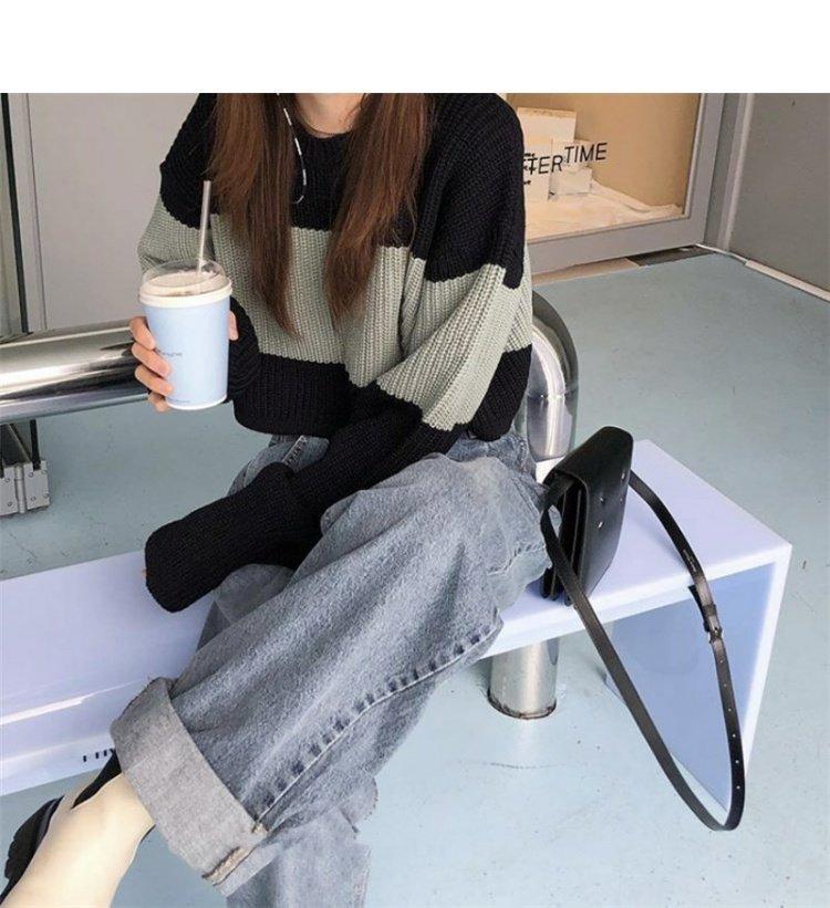 New Style Women Sweaters Pullovers Short Patchwork Jumpers Retro women Sexy Loose Soft All-match Knitted Streetwear Sweet Fit