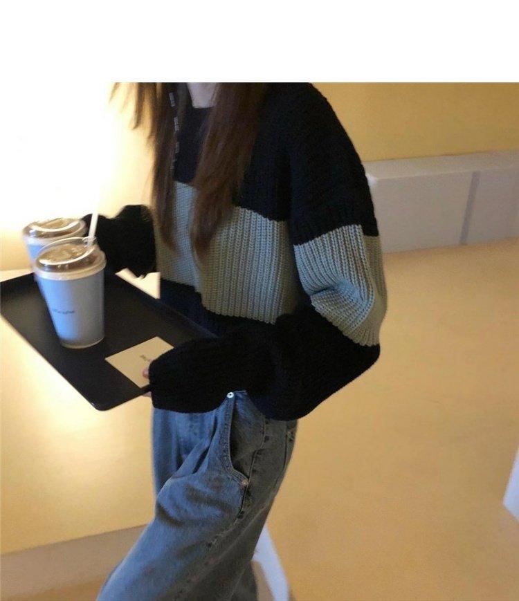 New Style Women Sweaters Pullovers Short Patchwork Jumpers Retro women Sexy Loose Soft All-match Knitted Streetwear Sweet Fit