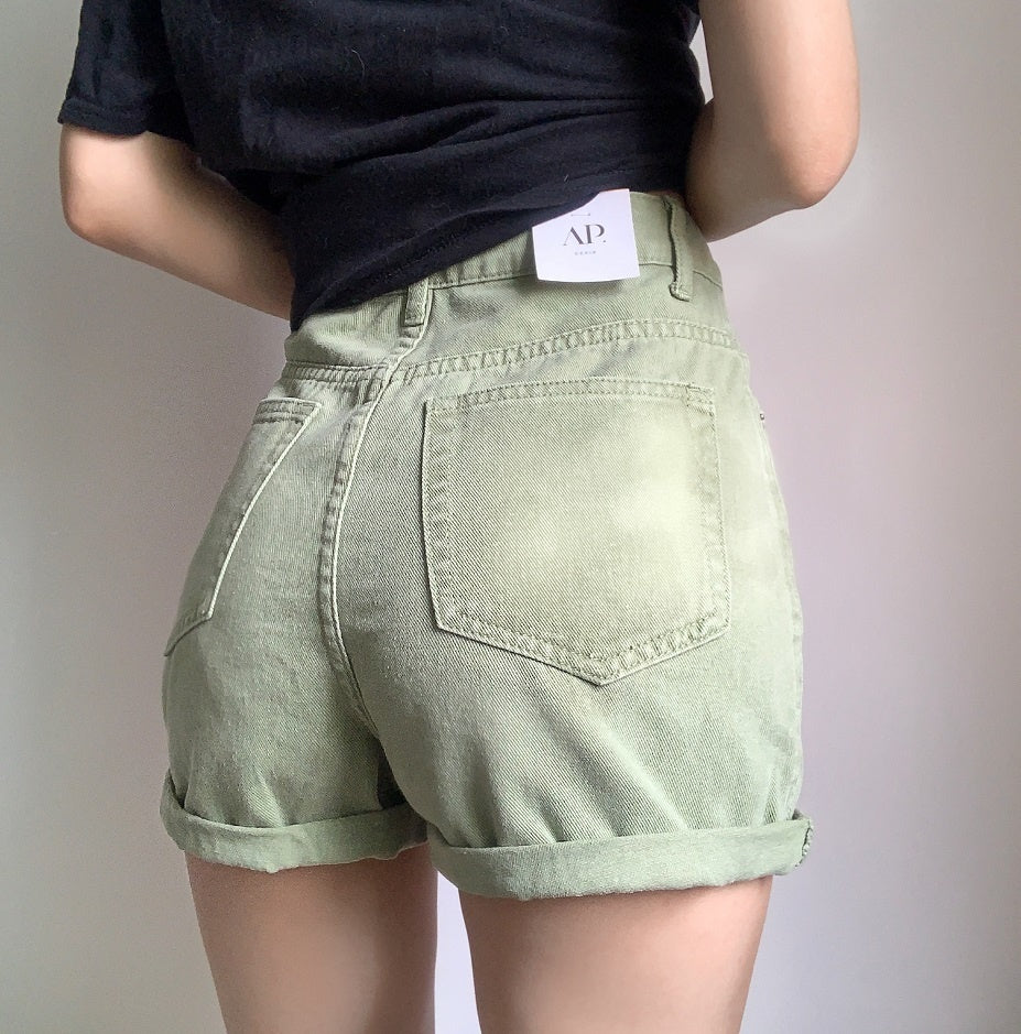 Belt High Waist Denim Shorts Looks Thin Fashion Summer Hot Sexy Korean Women Summer Boho Casual Shorts Green 9CTX