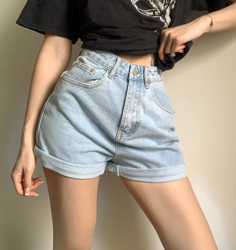 Belt High Waist Denim Shorts Looks Thin Fashion Summer Hot Sexy Korean Women Summer Boho Casual Shorts Green 9CTX