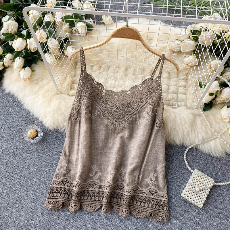 Summer New Style Retro Bohemian Embroidery Lace Square Collar Age Reduction All-match Camisole Female Sweet Blouse Women KK520