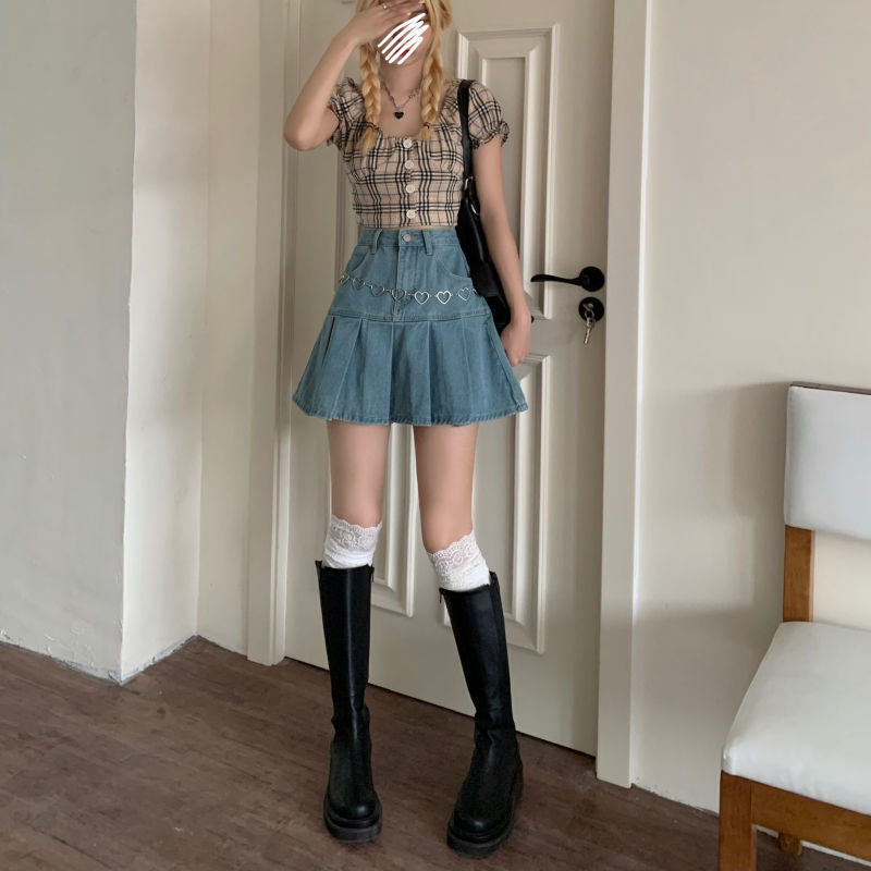 Casual Denim Mini Skirt Women Summer High-Waiste Harajuku Y2k Pleated Skirt Blue Japanese Korean Style Fashion Clothing New