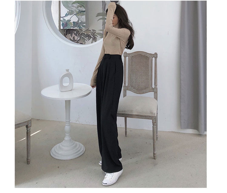 Lizakosht  Wonder Spring Autumn Female Wide Leg Pant Women Long Pants Ladies High Quality Vintage Casual Straight Trousers