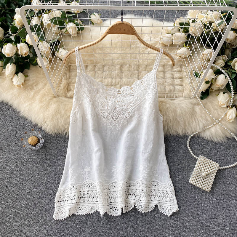 Summer New Style Retro Bohemian Embroidery Lace Square Collar Age Reduction All-match Camisole Female Sweet Blouse Women KK520